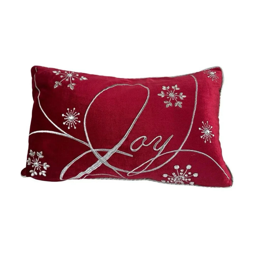 Pier 1 Imports Christmas Pillow Red Velvet Silver Snowflake Holiday Deco